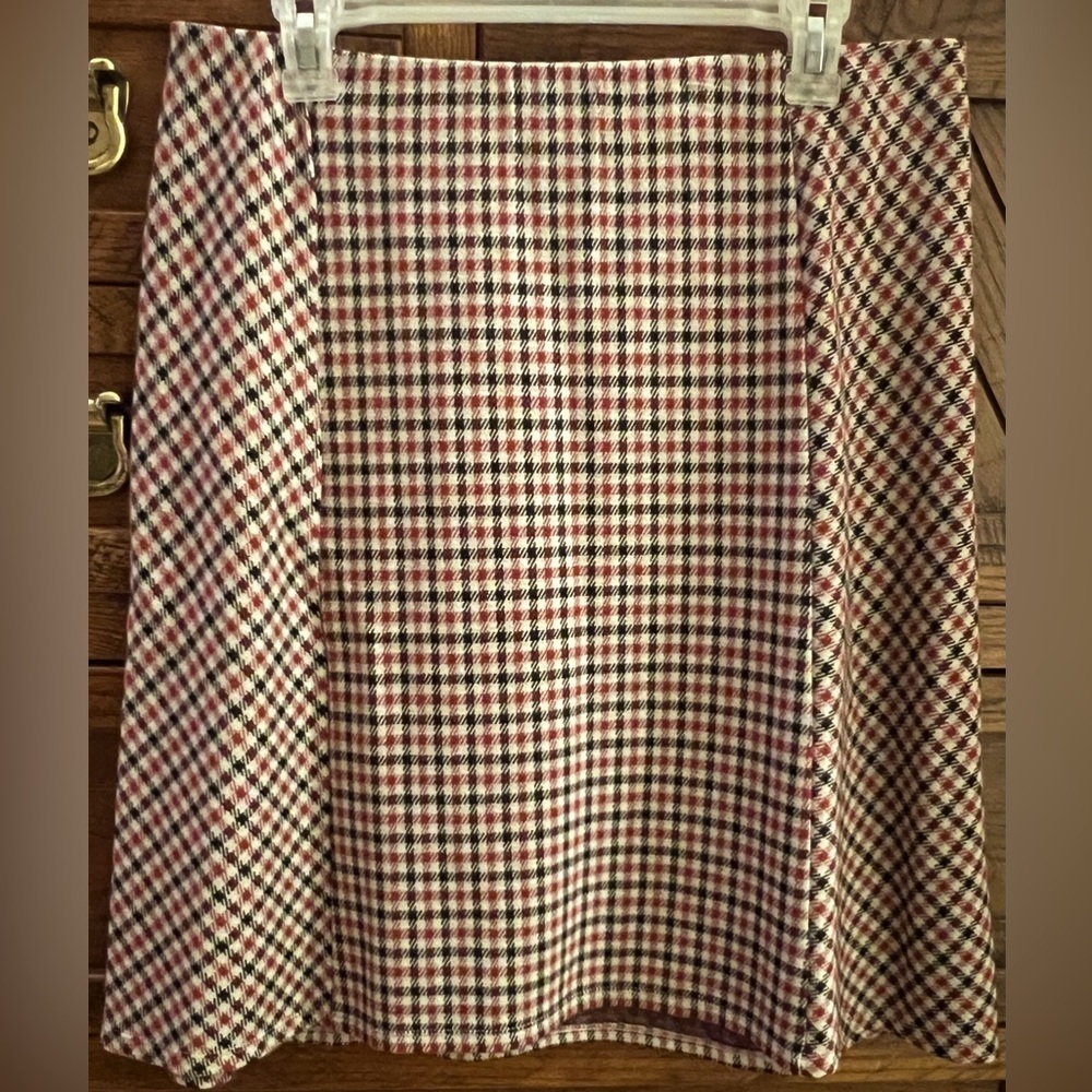 J. Jill Red and Black Plaid Ponte Flare Skirt Size Medium